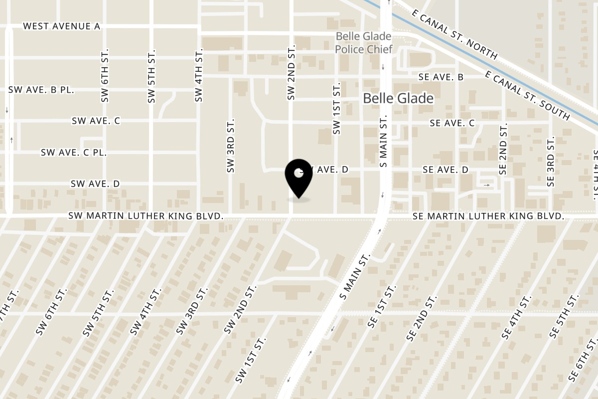 Map showing the location of Dixie Fried Chicken on 133 Dr M.L.K. Jr Blvd W in Belle Glade
